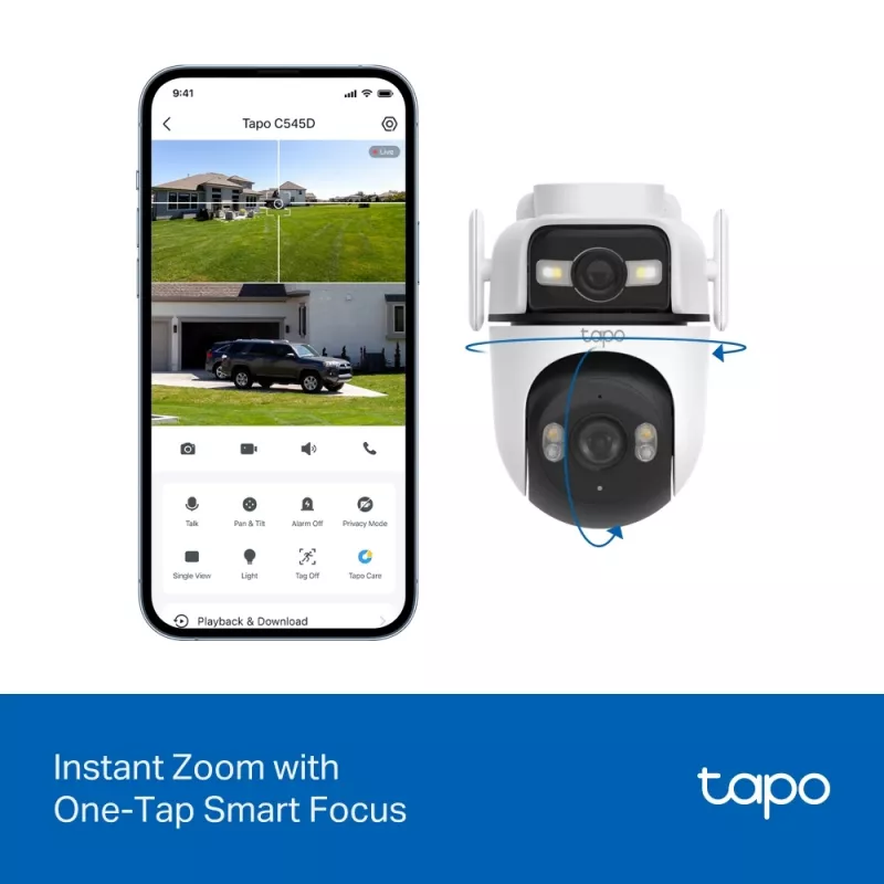 TP-Link Tapo Outdoor Dual Lens Pan/Tilt Security Camera, IP security camera, Outdoor, Wired & Wireless, Ceiling/Wall/Pole, White, Spherical