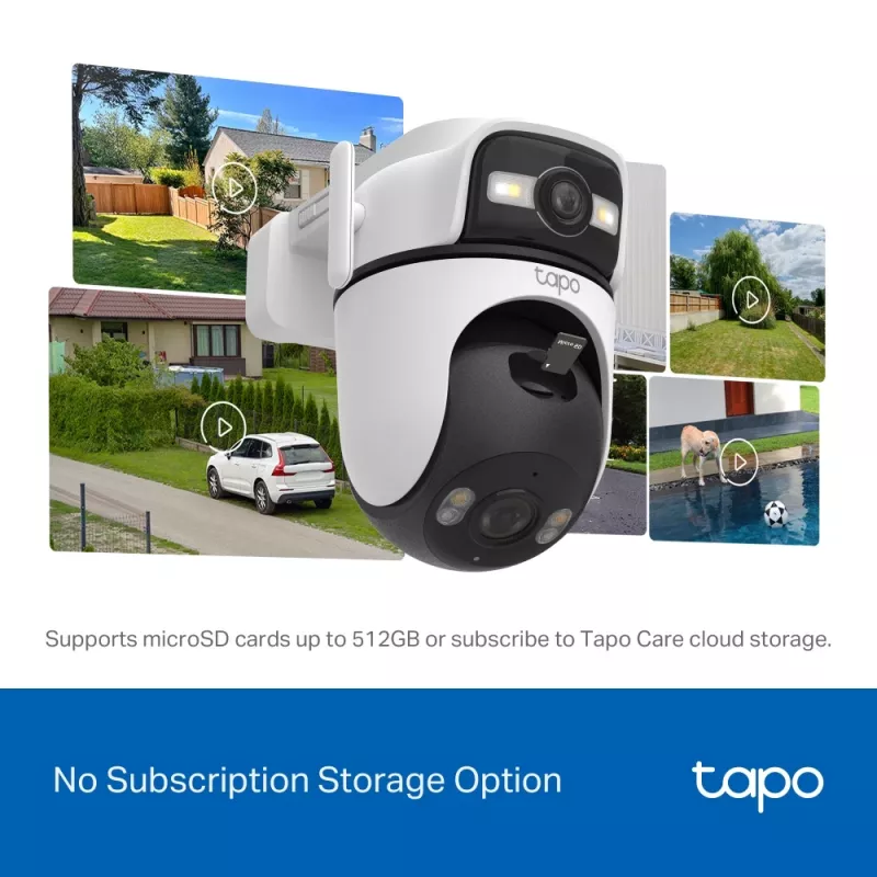 TP-Link Tapo Outdoor Dual Lens Pan/Tilt Security Camera, IP security camera, Outdoor, Wired & Wireless, Ceiling/Wall/Pole, White, Spherical