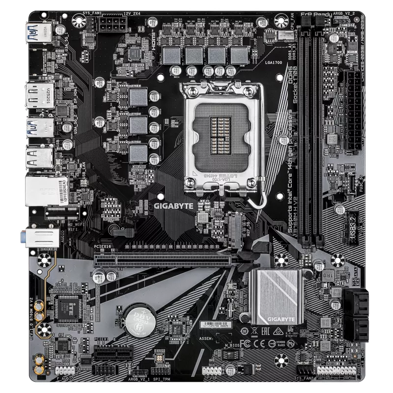 GIGABYTE B760M H V2 Motherboard - Supports Intel Core 14th Gen CPUs, 5+1+1 Phases Digital VRM, up to 8000MHz DDR5 (O.C.), 1xPCIe 4.0 M.2, 1GbE LAN, USB 3.2 Gen1