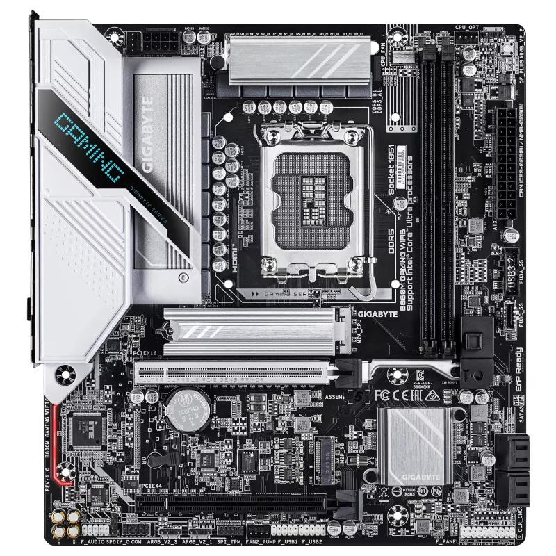 Motherboard GIGABYTE B860M GAMING WIFI6 — Micro ATX, LGA 1851, DDR5 up to 9066MHz, 2 DIMM, PCIe 5.0, 2.5GbE, Wi‑Fi 6E