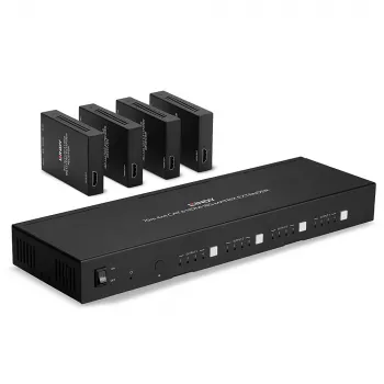 Lindy 70m Cat.6 4x4 HDMI 4K60 Matrix Extender, 3840 x 2160 pixels, AV transmitter & receiver, 70 m, Wired, Black, HDCP