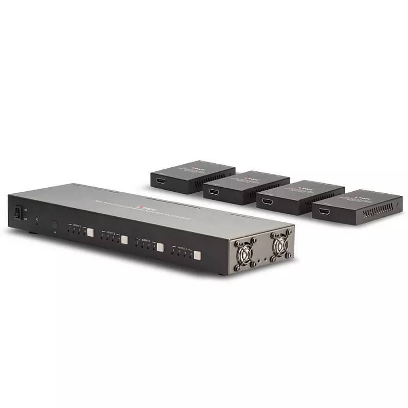 Lindy 70m Cat.6 4x4 HDMI 4K60 Matrix Extender, 3840 x 2160 pixels, AV transmitter & receiver, 70 m, Wired, Black, HDCP