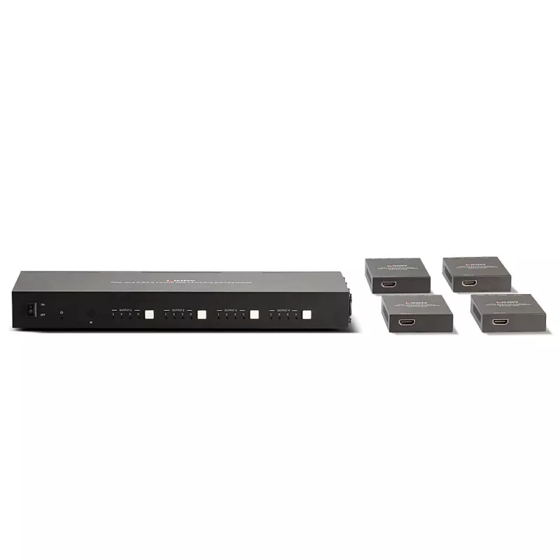 Lindy 70m Cat.6 4x4 HDMI 4K60 Matrix Extender, 3840 x 2160 pixels, AV transmitter & receiver, 70 m, Wired, Black, HDCP