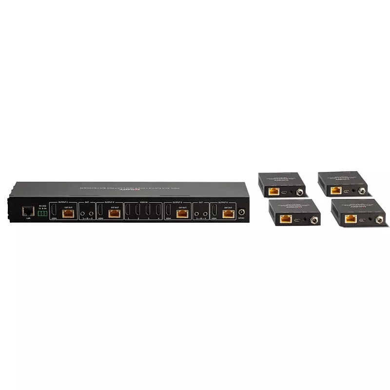 Lindy 70m Cat.6 4x4 HDMI 4K60 Matrix Extender, 3840 x 2160 pixels, AV transmitter & receiver, 70 m, Wired, Black, HDCP