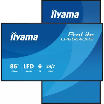 Digital signage flat panel IIYAMA LH8664UHS-B3AG — 85.6 inch (2.17 m) 3840x2160 4K IPS, 450 cd/m², Wi‑Fi, Android, 24/7, Black