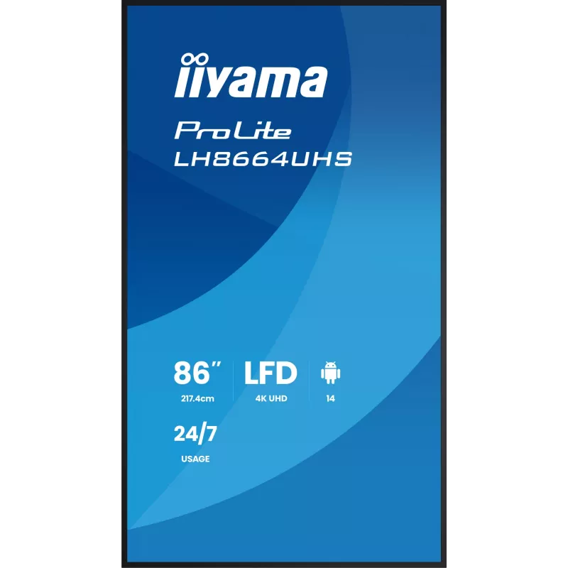 Digital signage flat panel IIYAMA LH8664UHS-B3AG — 85.6 inch (2.17 m) 3840x2160 4K IPS, 450 cd/m², Wi‑Fi, Android, 24/7, Black