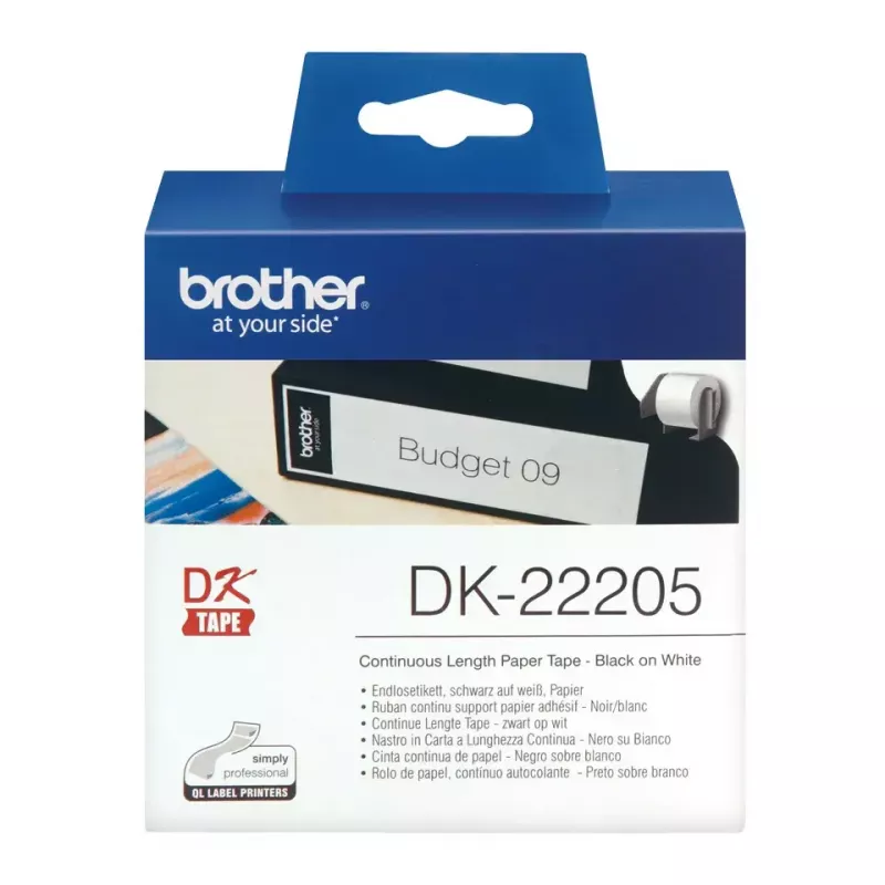 Continuous label Brother DK22205 Black on White 6.2cm x 30.48m