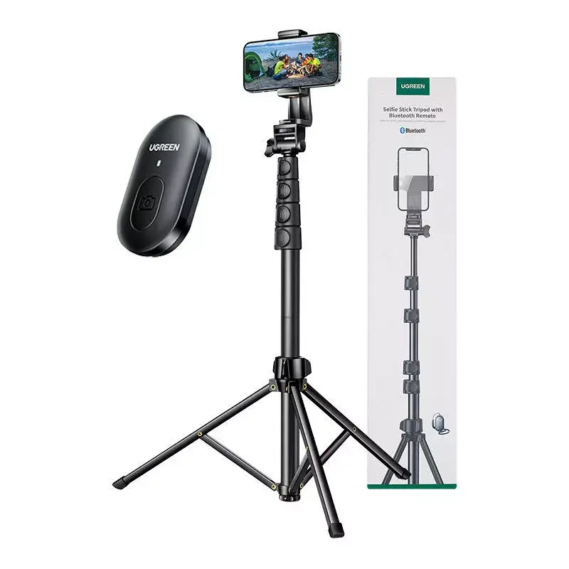 Selfie stick UGREEN LP680 Bluetooth with remote, extension up to 1.7 m, max height 180 cm, universal compatibility, black