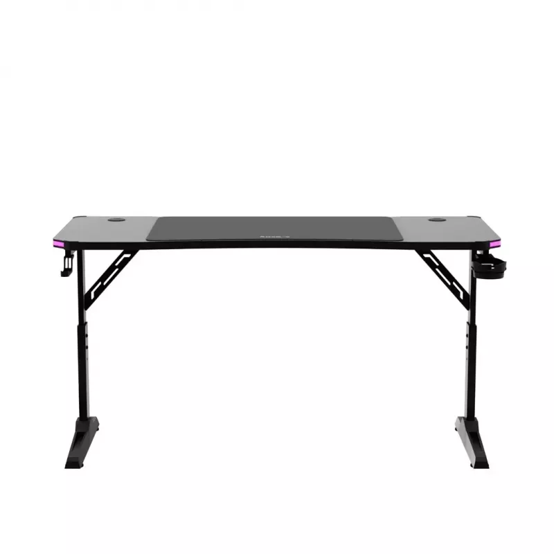 Adjustable-height gaming desk huzaro Hero 3.6 RGB Black — 1400×600 mm, height 560–790 mm, RGB lighting, H-legs