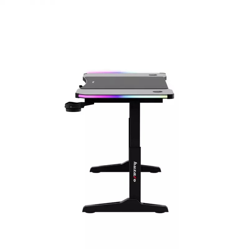 Adjustable-height gaming desk huzaro Hero 3.6 RGB Black — 1400×600 mm, height 560–790 mm, RGB lighting, H-legs
