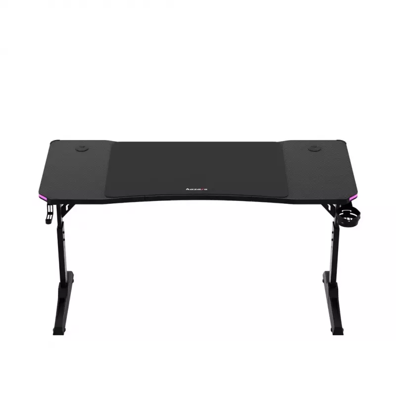 Adjustable-height gaming desk huzaro Hero 3.6 RGB Black — 1400×600 mm, height 560–790 mm, RGB lighting, H-legs