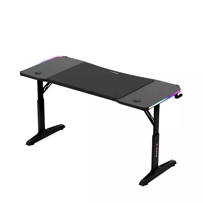 Adjustable-height gaming desk huzaro Hero 3.6 RGB Black — 1400×600 mm, height 560–790 mm, RGB lighting, H-legs