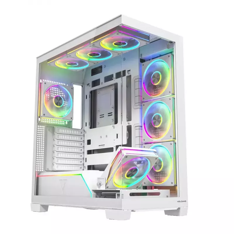PC case MODECOM VOLCANO STELLAR PLUS ARGB MIDI 8F WHITE — mid-tower, ATX, tempered glass, ARGB lighting, 8 fans, GPU up to 42 cm