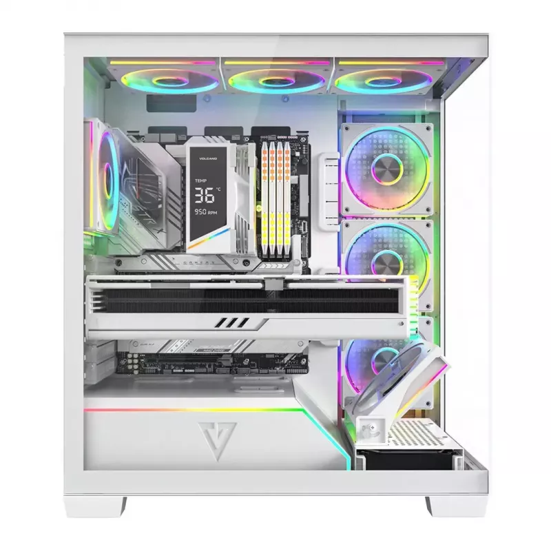 PC case MODECOM VOLCANO STELLAR PLUS ARGB MIDI 8F WHITE — mid-tower, ATX, tempered glass, ARGB lighting, 8 fans, GPU up to 42 cm