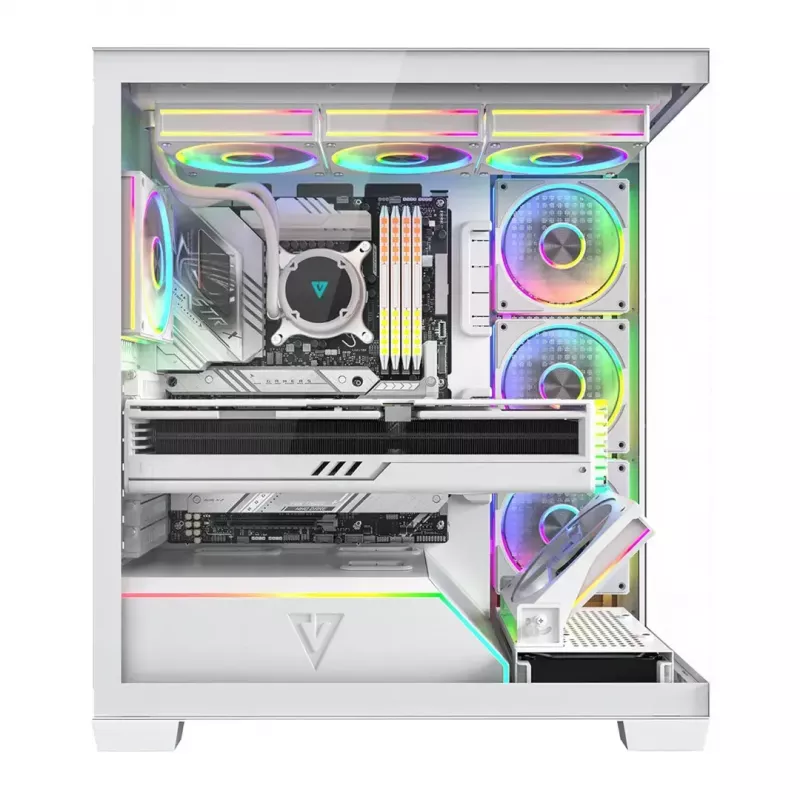 PC case MODECOM VOLCANO STELLAR PLUS ARGB MIDI 8F WHITE — mid-tower, ATX, tempered glass, ARGB lighting, 8 fans, GPU up to 42 cm