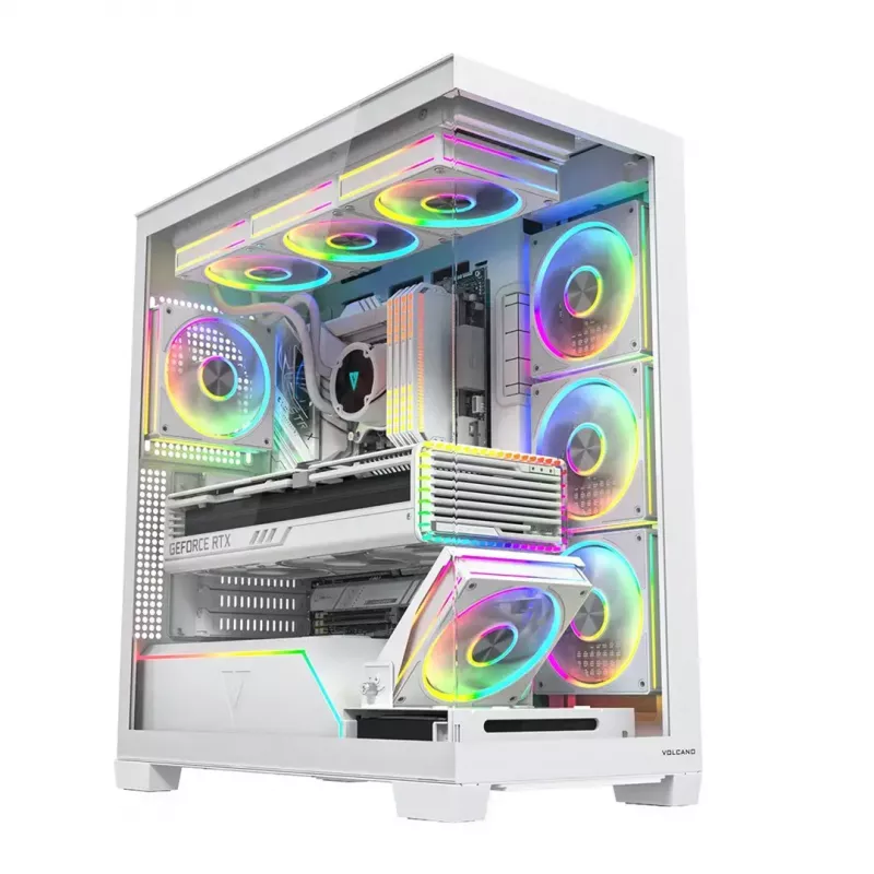 PC case MODECOM VOLCANO STELLAR PLUS ARGB MIDI 8F WHITE — mid-tower, ATX, tempered glass, ARGB lighting, 8 fans, GPU up to 42 cm