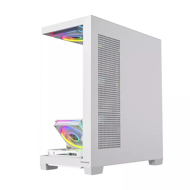 PC case MODECOM VOLCANO STELLAR PLUS ARGB MIDI 8F WHITE — mid-tower, ATX, tempered glass, ARGB lighting, 8 fans, GPU up to 42 cm