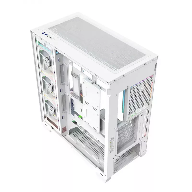PC case MODECOM VOLCANO STELLAR PLUS ARGB MIDI 8F WHITE — mid-tower, ATX, tempered glass, ARGB lighting, 8 fans, GPU up to 42 cm