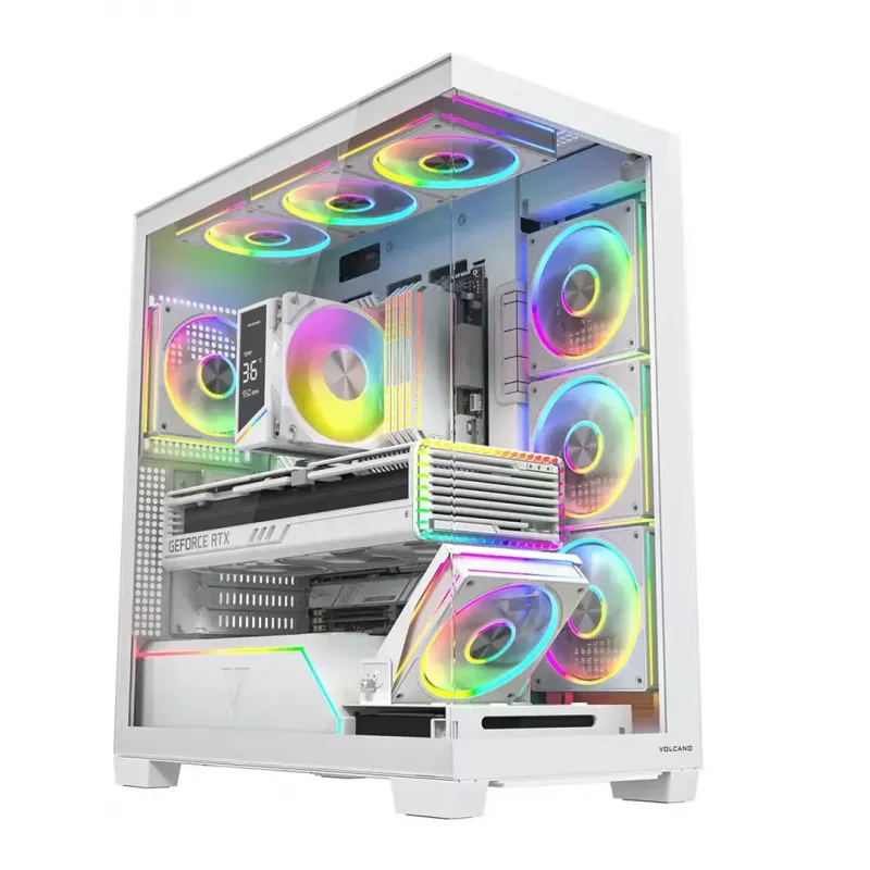 PC case MODECOM VOLCANO STELLAR PLUS ARGB MIDI 8F WHITE — mid-tower, ATX, tempered glass, ARGB lighting, 8 fans, GPU up to 42 cm