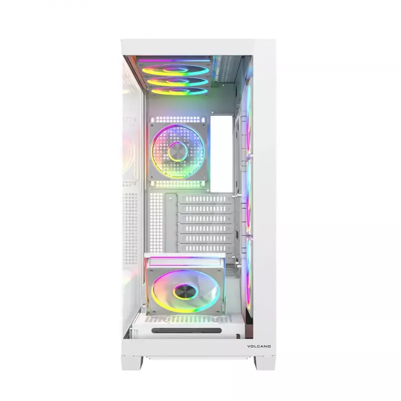 PC case MODECOM VOLCANO STELLAR PLUS ARGB MIDI 8F WHITE — mid-tower, ATX, tempered glass, ARGB lighting, 8 fans, GPU up to 42 cm