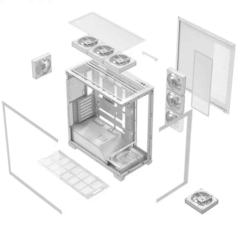 PC case MODECOM VOLCANO STELLAR PLUS ARGB MIDI 8F WHITE — mid-tower, ATX, tempered glass, ARGB lighting, 8 fans, GPU up to 42 cm