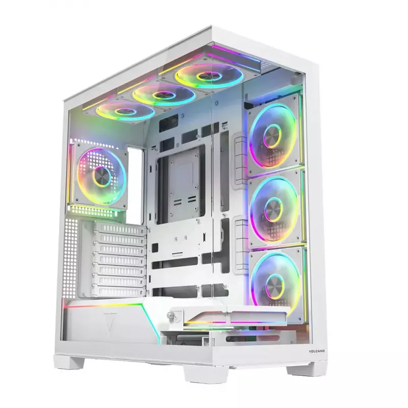 PC case MODECOM VOLCANO STELLAR PLUS ARGB MIDI 8F WHITE — mid-tower, ATX, tempered glass, ARGB lighting, 8 fans, GPU up to 42 cm