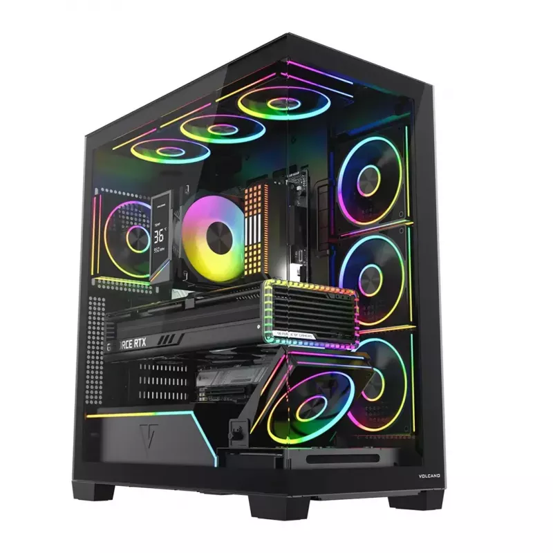 PC mid-tower case MODECOM VOLCANO STELLAR PLUS ARGB MIDI, 5 front fans, tempered glass, USB-C