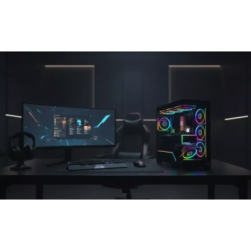 PC mid-tower case MODECOM VOLCANO STELLAR PLUS ARGB MIDI, 5 front fans, tempered glass, USB-C