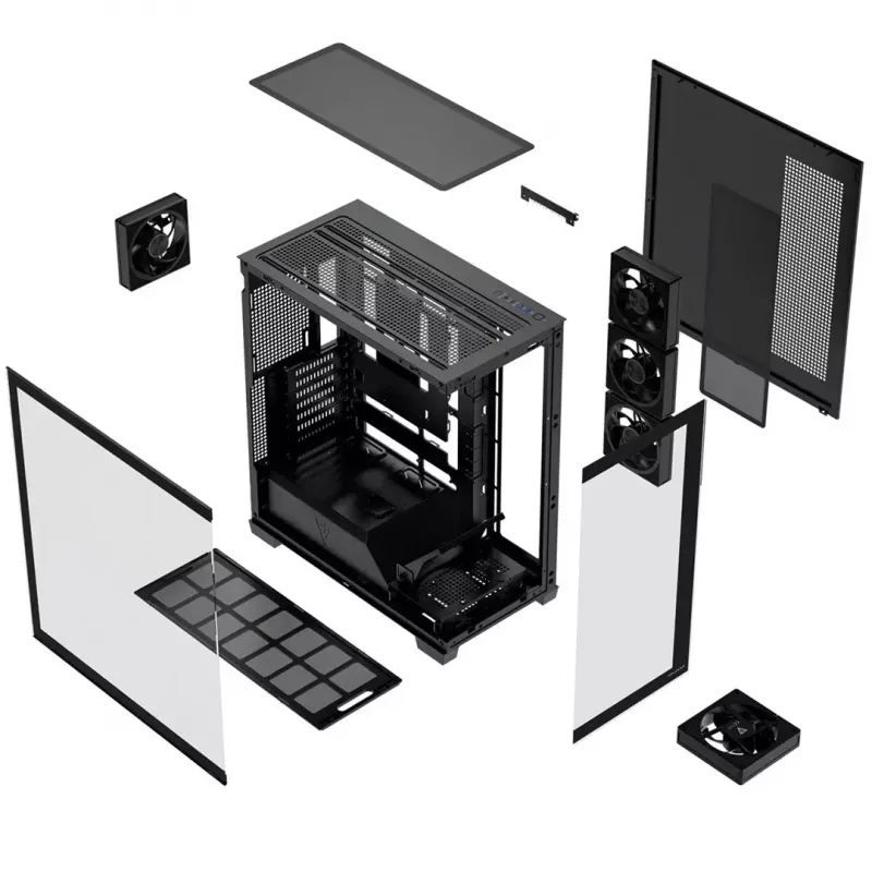 PC mid-tower case MODECOM VOLCANO STELLAR PLUS ARGB MIDI, 5 front fans, tempered glass, USB-C