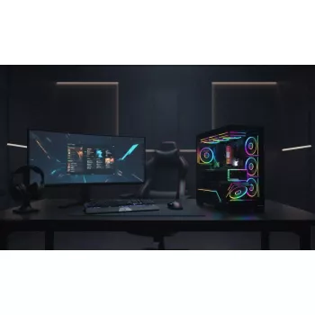 PC case MODECOM VOLCANO STELLAR PLUS MIDI BLACK — mid-tower ATX, tempered glass, USB-C, supports up to 420 mm GPU