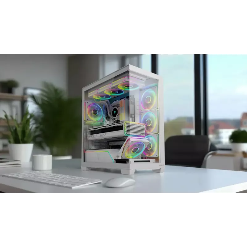 PC case MODECOM VOLCANO STELLAR PLUS MIDI WHITE — Midi Tower, microATX, tempered glass, USB-C, supports GPU 420 mm