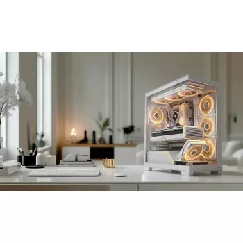 PC case MODECOM VOLCANO STELLAR PLUS MIDI WHITE — Midi Tower, microATX, tempered glass, USB-C, supports GPU 420 mm