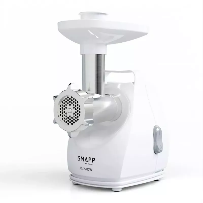 Meat Grinder SMAPP model 490.81 WHITE - 2200 W, 1 speed, 2.7 kg/min, 3 strainers, white, shredding attachment