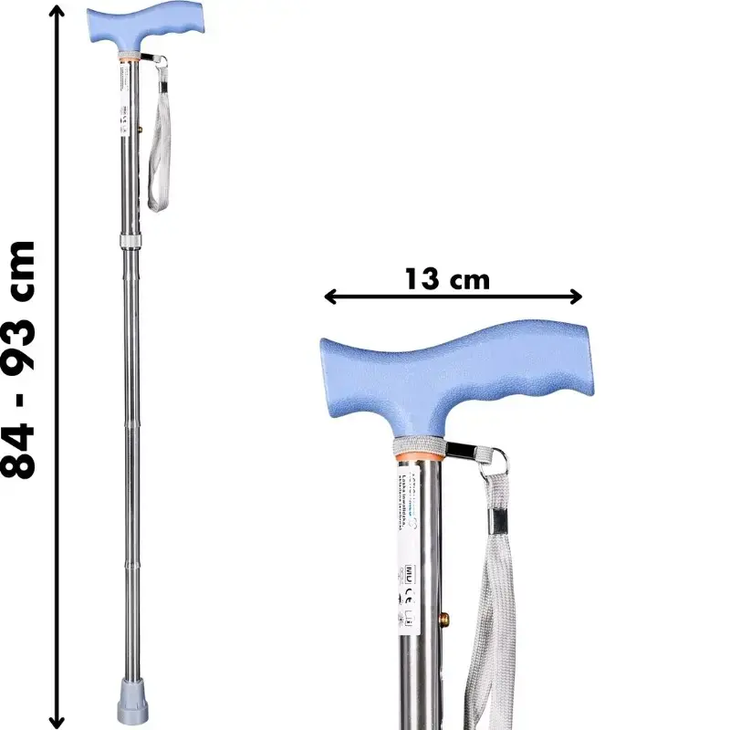 Folding mobility cane ActionMed LI101AM — silver, ergonomic grip, hand strap, slip-resistant, pitch control
