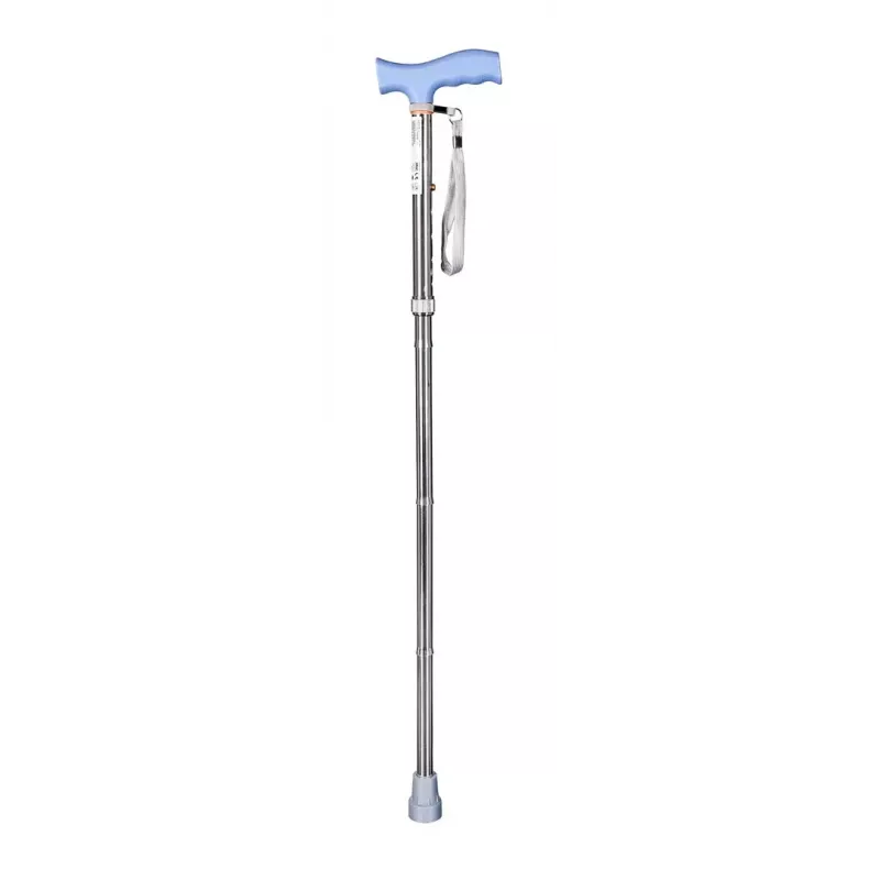 Folding mobility cane ActionMed LI101AM — silver, ergonomic grip, hand strap, slip-resistant, pitch control
