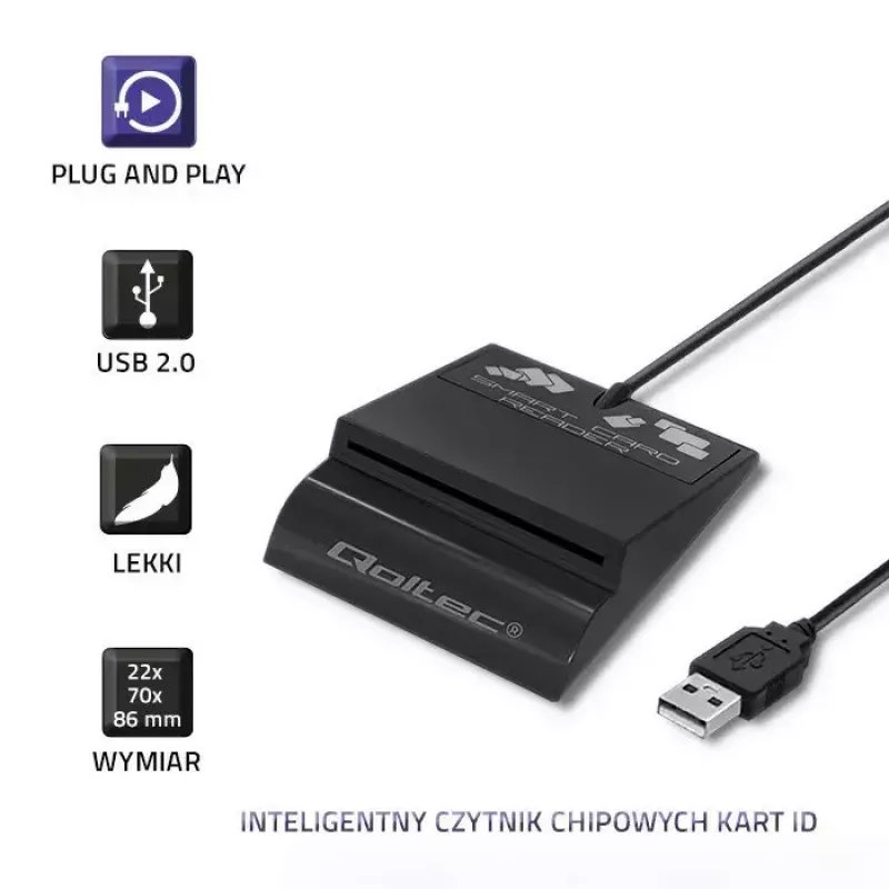 Card reader QOLTEC Smart ID Card Reader Intelligenst Model 50636 USB Type C