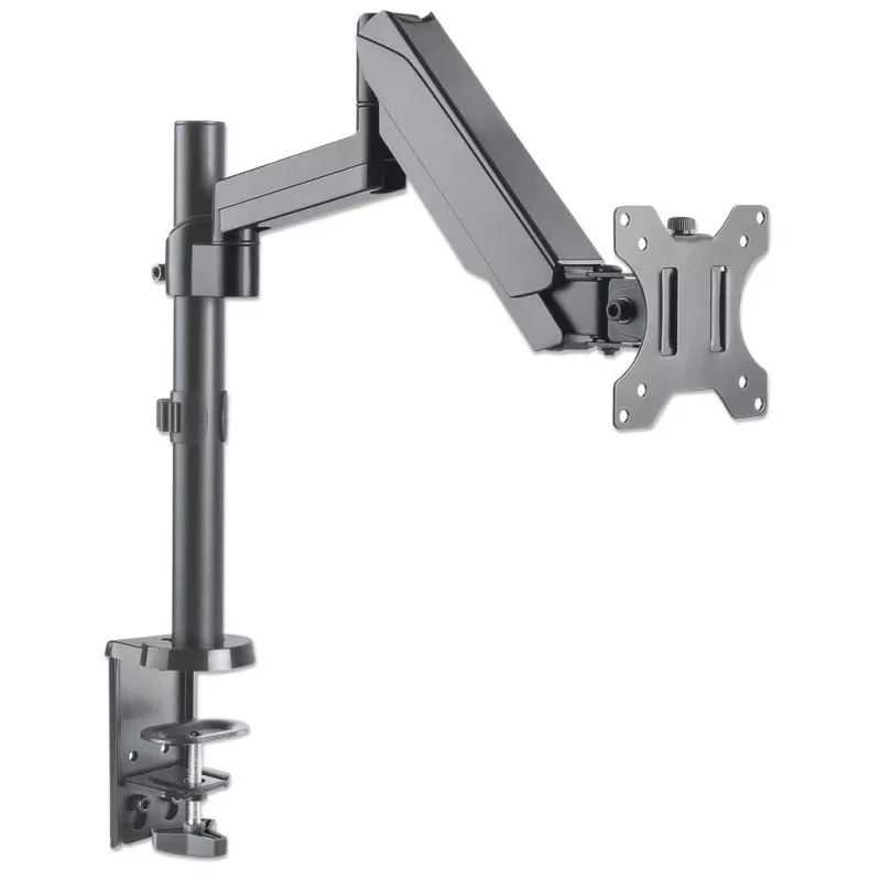 Manhattan Desk Mount for TV & Monitors (Full Motion Gas Spring), For screens 13 inch to 27 inch, Clamp or Grommet Assembly, VESA compatibility: 75x75mm and 100x100mm - check the dimensions of the four mounting holes on back of screen to ensure it fits, Max 8kg, Bracket