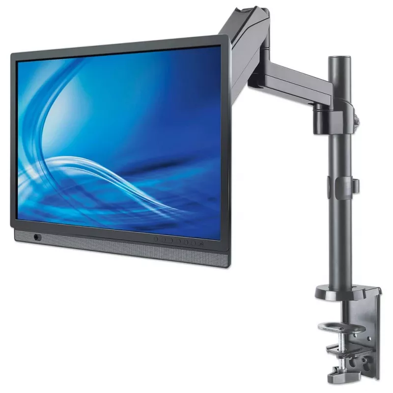 Manhattan Desk Mount for TV & Monitors (Full Motion Gas Spring), For screens 13 inch to 27 inch, Clamp or Grommet Assembly, VESA compatibility: 75x75mm and 100x100mm - check the dimensions of the four mounting holes on back of screen to ensure it fits, Max 8kg, Bracket