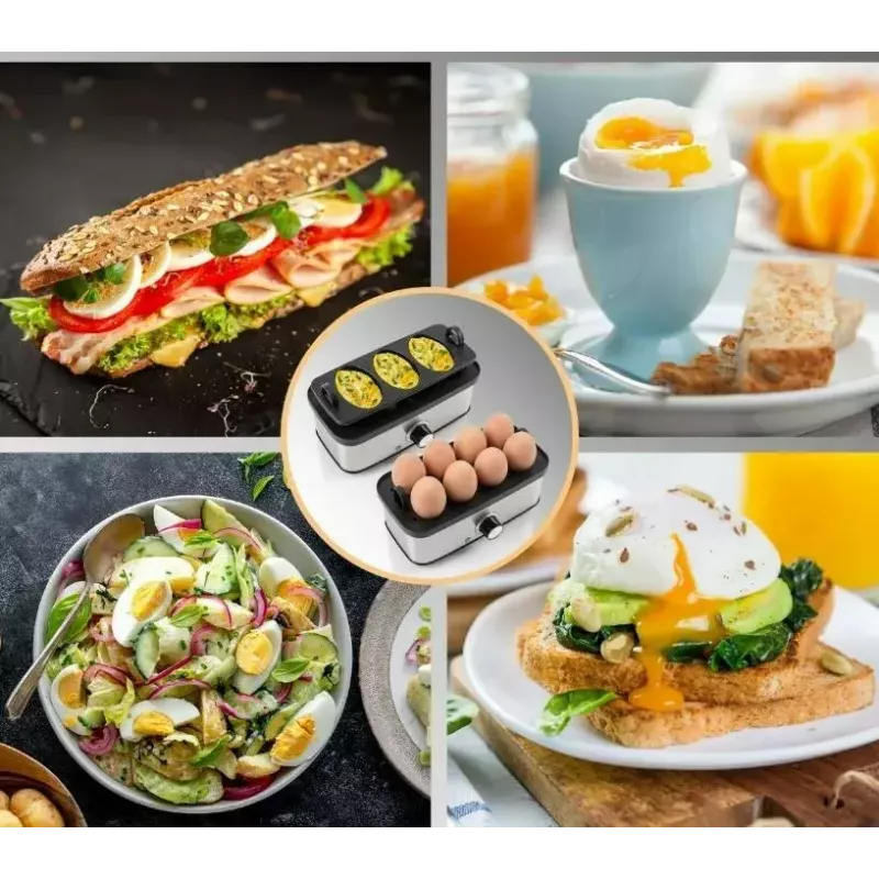 Electric egg cooker ProfiCook 501275 — stainless steel, 7‑egg capacity, omelette/poaching insert