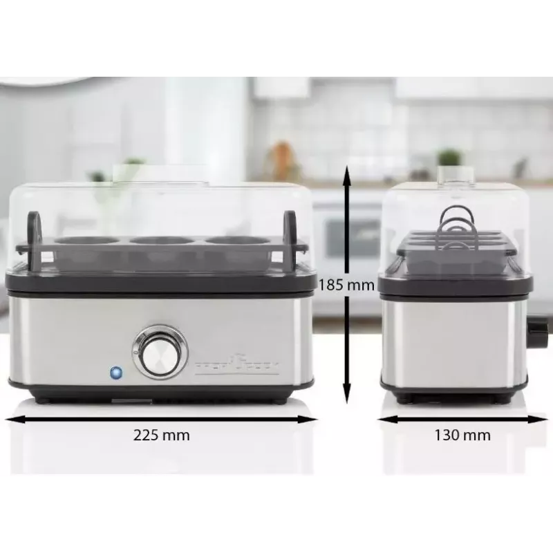 Electric egg cooker ProfiCook 501275 — stainless steel, 7‑egg capacity, omelette/poaching insert