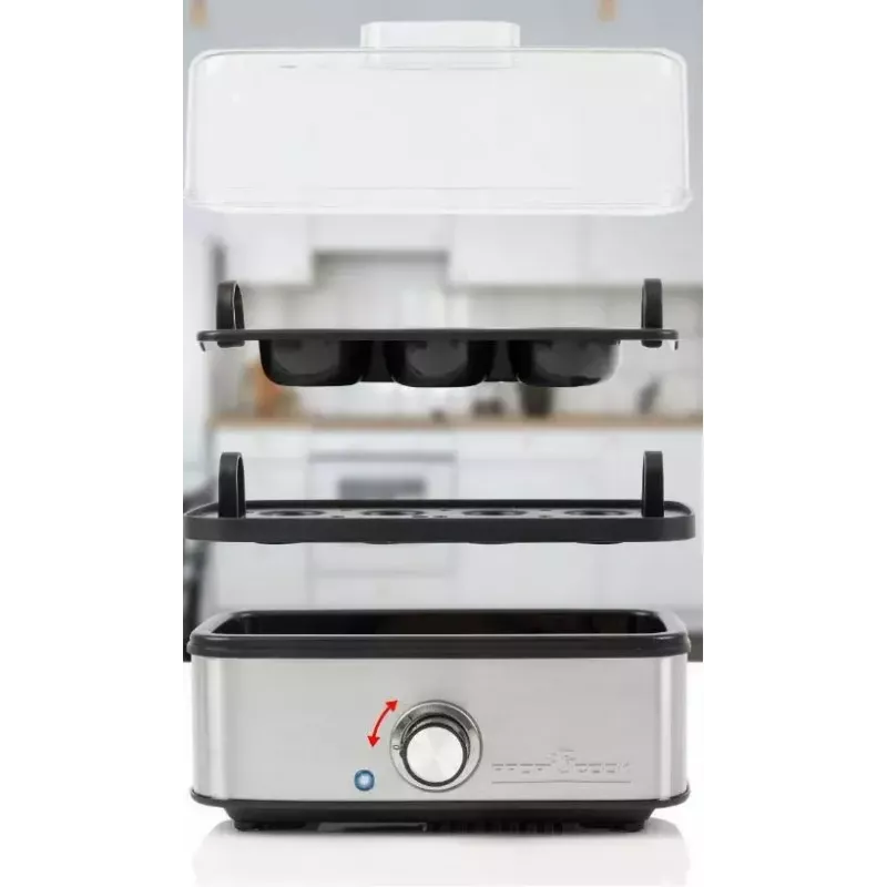 Electric egg cooker ProfiCook 501275 — stainless steel, 7‑egg capacity, omelette/poaching insert