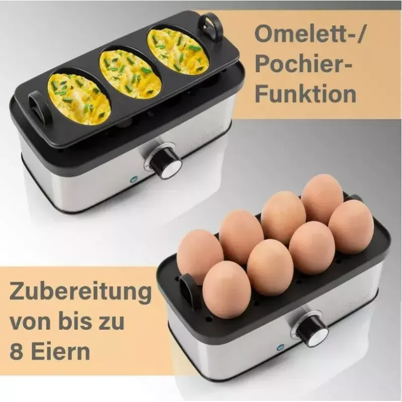 Electric egg cooker ProfiCook 501275 — stainless steel, 7‑egg capacity, omelette/poaching insert