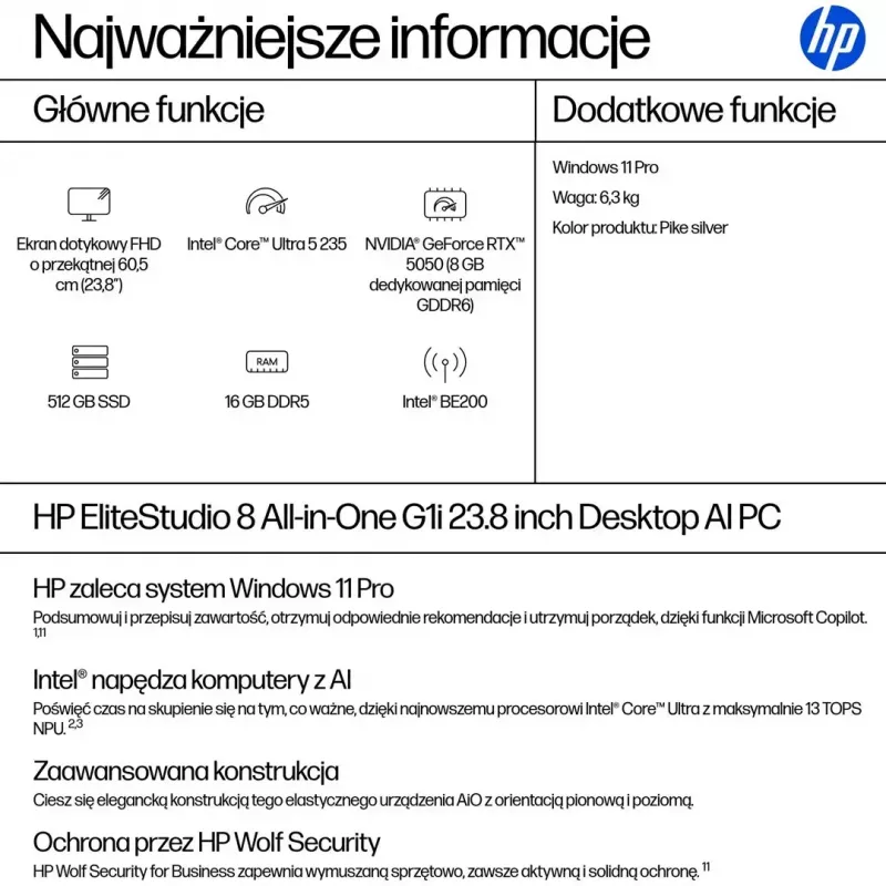 All-in-One PC HP EliteStudio 8 AiO G1i Ultra 5 23.8 inch FHD Touch IPS 16GB DDR5 512GB SSD Win11 Pro