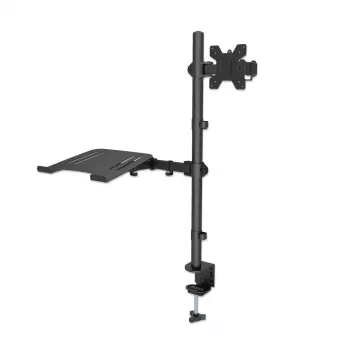 Manhattan Desk Mount for Monitors & Laptop Combo (Full Motion), For screens: 10-27 inch, Laptop up to 17 inch, Clamp Assembly, VESA compatibility: 75x75 and 100x100mm - check the dimensions of the four mounting holes on back of screen to ensure it fits, Max 8kg, Bracket