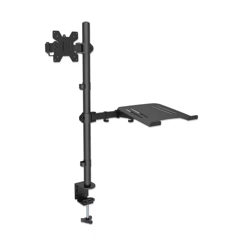 Manhattan Desk Mount for Monitors & Laptop Combo (Full Motion), For screens: 10-27 inch, Laptop up to 17 inch, Clamp Assembly, VESA compatibility: 75x75 and 100x100mm - check the dimensions of the four mounting holes on back of screen to ensure it fits, Max 8kg, Bracket