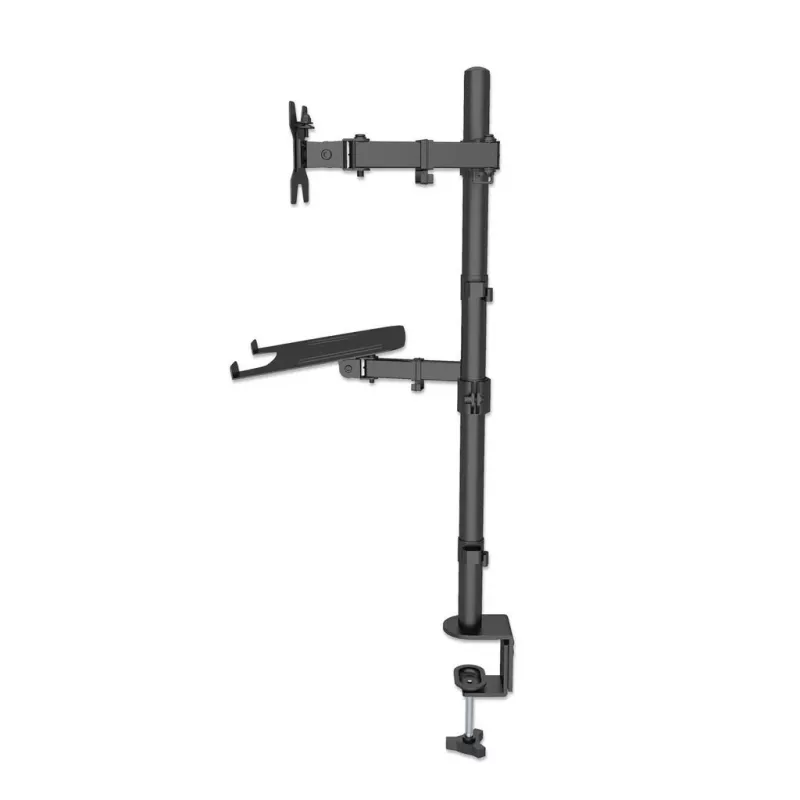 Manhattan Desk Mount for Monitors & Laptop Combo (Full Motion), For screens: 10-27 inch, Laptop up to 17 inch, Clamp Assembly, VESA compatibility: 75x75 and 100x100mm - check the dimensions of the four mounting holes on back of screen to ensure it fits, Max 8kg, Bracket