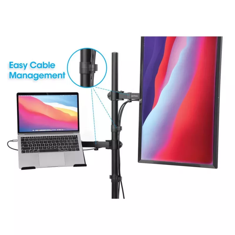 Manhattan Desk Mount for Monitors & Laptop Combo (Full Motion), For screens: 10-27 inch, Laptop up to 17 inch, Clamp Assembly, VESA compatibility: 75x75 and 100x100mm - check the dimensions of the four mounting holes on back of screen to ensure it fits, Max 8kg, Bracket
