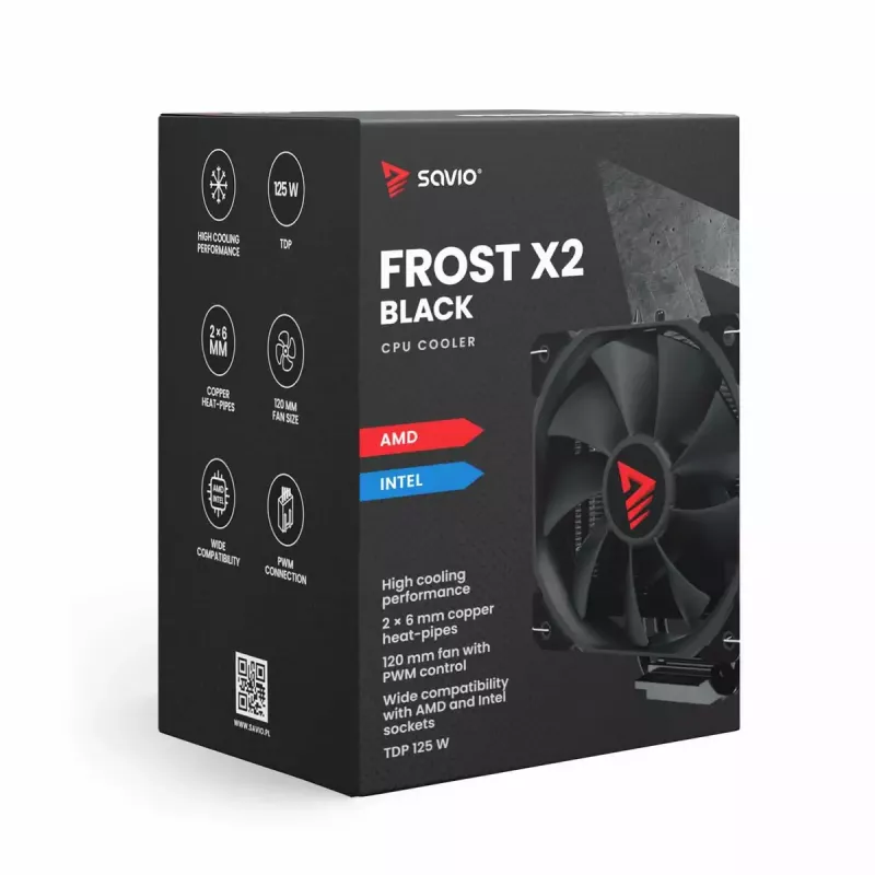 Heatsink/Radiator SAVIO SAVGCOFROSTBLACKX2 120 mm fan, LGA 1156/1155/1150/1151/1200/1366/1700 compatible, black