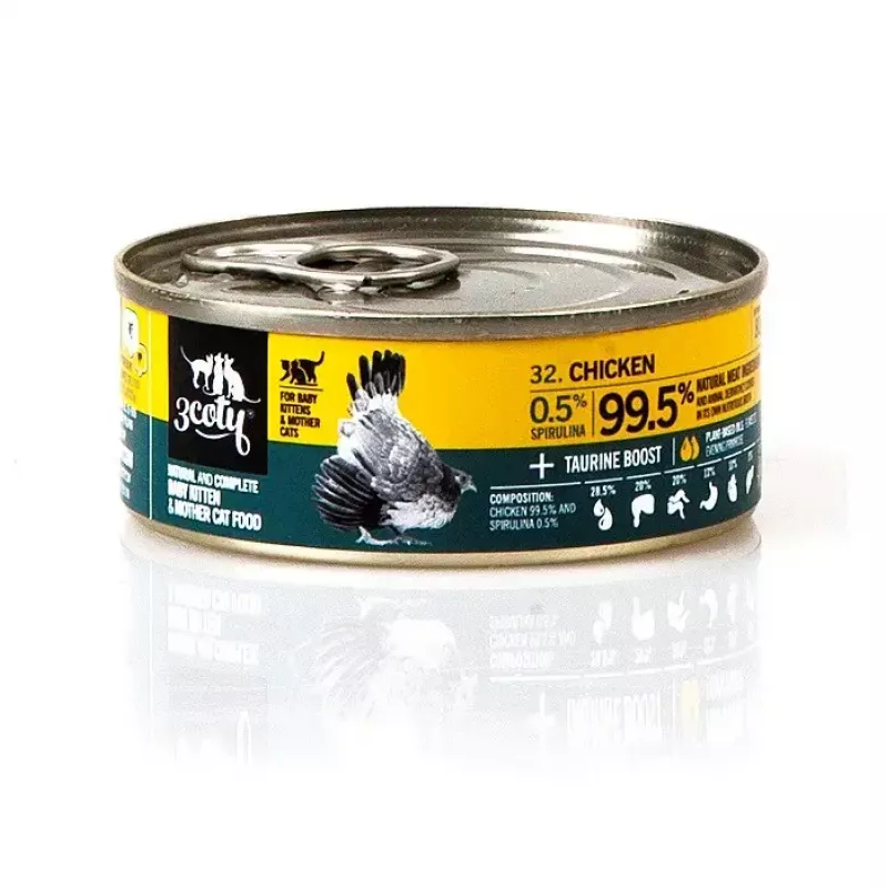 Wet cat food 3coty Chicken with spirulina for kittens and nursing cats 80 g, complete feed, 19% protein, 8% fat