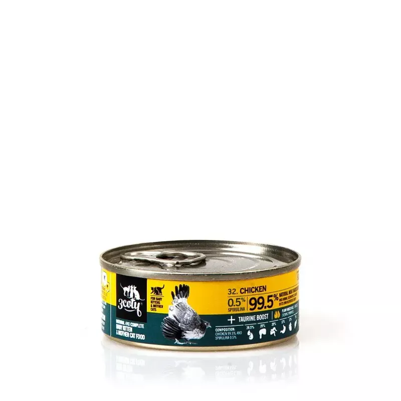 Wet cat food 3coty Chicken with spirulina for kittens and nursing cats 80 g, complete feed, 19% protein, 8% fat